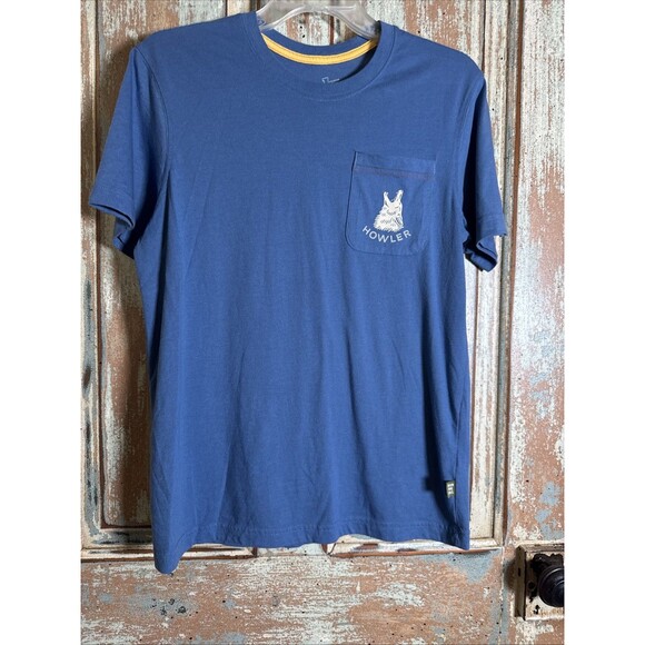 Howler Bros Men's Small Pocket T Shirt  Blue Graphic Print Double Side - Picture 1 of 5